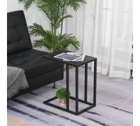Homcom C Shape Side Table Marble-Effect Top Metal Frame Space-Saving In Black Black One Size