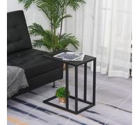 Homcom C Shape Side Table W/ Marble-Effect Top And Metal Frame, Black