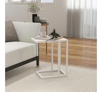 HOMCOM C Shape Side Table w/ Marble-Effect Top and Metal Frame, Black - White Wood Effect