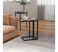 HOMCOM C Shape Side Table w/ Marble-Effect Top, Grey
