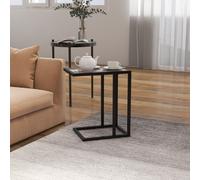 HOMCOM C Shape Side Table w/ Wood-Effect Top & Metal Frame in Grey | Size: Medium HOMCOM Grey Medium
