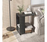 HOMCOM C-Shape Sofa Side Table Laptop Coffee End Table w/ Storage, Casters for Laptop in Black HOMCOM Black