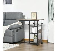 HOMCOM C-Shaped Mobile Sofa Bed Side Table 3-Tier Cart With Brake, Brown