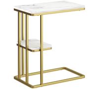HOMCOM C-Shaped Narrow Side Table, 2-Tier Slim End Table, Nightstand for Small Spaces, Living Room, Bedroom, White Marble Grain