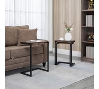 Homcom C-Shaped Nesting Tables Set Of 3 With Steel Frame, Rustic Brown