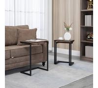 HOMCOM C-Shaped Nesting Tables Set of 3 with Steel Frame, Rustic Brown, Brown