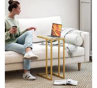 Homcom C-Shaped Side Table, End Table With Tempered Glass Tabletop, Gold Gold One Size