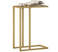 HOMCOM C-Shaped Side Table, Modern Slim End Table with Tempered Glass Tabletop, Steel Frame for Small Space, Living Room, Bedroom, Gold Tone Gold