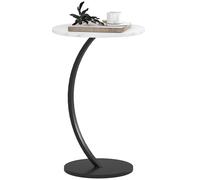 HOMCOM C Shaped Side Table, Round Bedside Table w/ Marble Effect Top, White