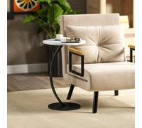 HOMCOM C Shaped Side Table, Round Bedside Table with Marble Effect Top, Modern Coffee Table Sofa End Table with Metal Frame for Living Room Bedroom Office, White White