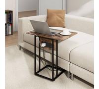 HOMCOM C Shaped Side Table with Charging Station and Foldable Top
