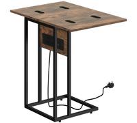 HOMCOM C Shaped Side Table with Charging Station and Foldable Top - Rustic Brown