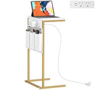 HOMCOM C-Shaped Side Table with Charging Station, Modern Bedside Table