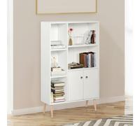 HOMCOM Cabinet Shelves Bookcase Storage Unit Free Standing w/ Two Doors White