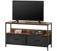 HOMCOM TV Cabinet - TV Console Unit with 2 Foldable Linen Drawers Rustic Brown | TJ Hughes