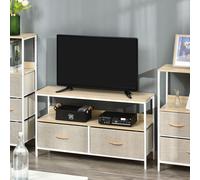 HOMCOM TV Cabinet - TV Console Unit with 2 Foldable Linen Drawers Maple Colour | TJ Hughes