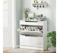 HOMCOM Shoe Cabinet w/ 3 Drawers High Gloss Storage Cupboard White