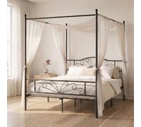 Homcom Canopy Bed Frame Double Size, Metal Platform Bed Frame, Black