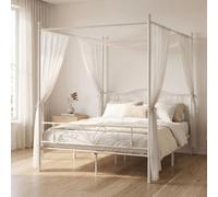Homcom Canopy Bed Frame Double Size, Metal Platform Bed Frame, White