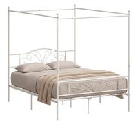 Homcom Canopy Bed Frame Double Size, Metal Platform Bed Frame, White White