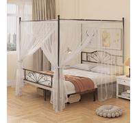 Homcom Canopy Bed Frame King Size, Metal Platform Bed Frame, Black