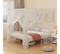Homcom Canopy Bed Frame King Size, Metal Platform Bed Frame, White