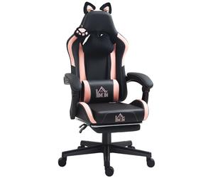 HOMCOM Cat Ear and Paw Reclining Office Chair, with Footrest - Black/Pink