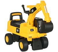 HOMCOM CAT Licensed Kids Ride on Digger Toddler Pretend Construction Play Toy Foot-To-Floor Ride-On Toy w/ Manual Shovel, Horn, Hidden Storage, for Ages 1-3 Years Yellow