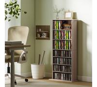 HOMCOM 360 CD/185 DVD Storage Unit, 185 Blu-ray Media Storage Shelf with 8 Compartments and 6 Adjustable Shelves, CD Tower for Living Room, Bedroom, Office, Natural Wood Finish