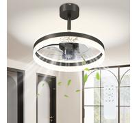 HOMCOM Ceiling Fan with Light and Remote, 50 cm LED Mount Ceiling Fan Light with 3 Colour, 6 Speed, Timer, Adjustable Brightness, Quiet Reversible DC Motor, for Bedroom, Living Room, Black Black