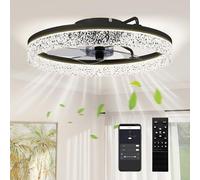 HOMCOM Ceiling Fans with Lights and Remote & App Control, 50 cm Modern LED Ceiling Fan Light with 3 Colour Temperatures, 6 Speed, Timer, Dimmable, Quiet Reversible DC Motor, for Bedroom, Study, Black