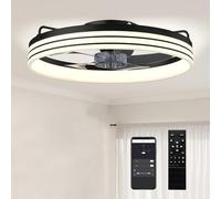 HOMCOM Ceiling Fans with Lights and Remote & App Control, 50 cm Modern LED Ceiling Fan Light with 3 Colour Temperatures, 6 Speed, Timer, Dimmable, Quiet Reversible DC Motor, for Bedroom, Black