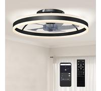 HOMCOM Ceiling Fans with Lights and Remote & App Control, 50 cm Modern LED Ceiling Fan Light with 3 Colour Temperatures, 6 Speed, Dimmable, Timer Quiet Reversible DC Motor, for Bedroom, Black