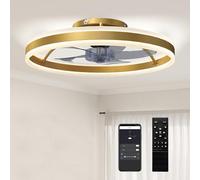 HOMCOM Ceiling Fans with Lights and Remote & App Control, 50 cm Modern LED Ceiling Fan Light with 3 Colour Temperatures, 6 Speed, Dimmable, Timer Quiet Reversible DC Motor, for Bedroom, Gold Tone