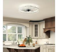 HOMCOM Ceiling Fans with Lights and Remote & App Control for Bedroom - White - 50 x 50 x 14 cm