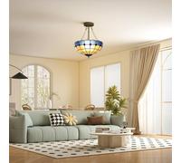 Homcom Ceiling Light, Vintage Tiffany Style Chandelier With Sockets In Blue Blue