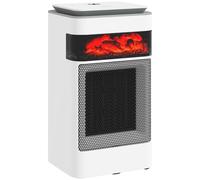 HOMCOM Ceramic Electric Heater, 1500W Fan Space Heater with 3 Modes, 24H Timer, Flame Effect, Oscillation for Bedroom, White