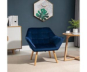 HOMCOM Chair Fixed Armrest Rubber Wood, Iron Frame, Sponge, Velvet Blue 833-799V71NU