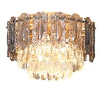 HOMCOM Chandelier Ceiling Light 3-Light Flush Mount 40 cm LED Gold Tone | Dual Crystal and Smoke Glass Shade, Living Room Bedroom, 3 E14 Sockets, Bulbs Not Included