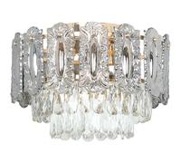 HOMCOM Chandelier Ceiling Light, 3-Light Vintage Flush Mount Fixture with Dual Crystal and Smoke Glass Shade, LED Ceiling Light for Living Room Bedroom, 3 E27 Sockets, Bulbs Not Included, Gold Tone