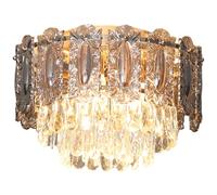HOMCOM Chandelier Ceiling Light, 3-Light Vintage Flush Mount Fixture with Dual Crystal and Smoke Glass Shade, LED Ceiling Light for Living Room Bedroom, 3 E27 Sockets, Bulbs Not Included, Gold Tone