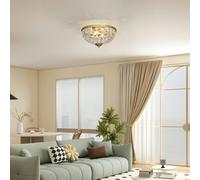 HOMCOM Chandelier Crystal Ceiling Light with E14 Base 2-Lights, Black - Gold tone - 1 - Metal, Glass, Crystal