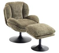 Homcom Chenille Lazy Chair With Ottoman, 360° Swivel, Dark Green Dark Green