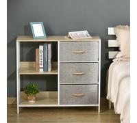 HOMCOM Chest With 3 Drawers Storage Display Shelves Beige, Cream