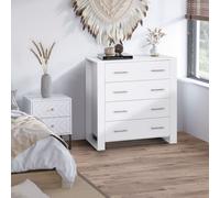 HOMCOM Chest Of 4 Drawers Home Storage Clothes Cabinet Metal Handles Base White - White - 4