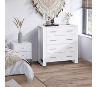 HOMCOM Chest Of 4 Drawers Home Storage Clothes Cabinet Metal Handles Base in White HOMCOM White