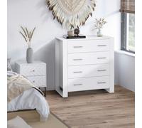 HOMCOM Chest Of 4 Drawers Storage Cabinet Bedroom Clothes w/Metal Handles Base Freestanding Unit Furnishing Living Room White
