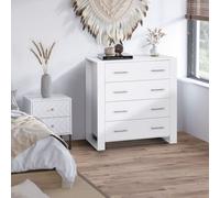 HOMCOM Chest Of 4 Drawers Storage Cabinet Bedroom Clothes w/Metal Handles Base Freestanding Unit Furnishing Living Room White