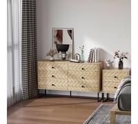 HOMCOM Chest Of 6 Drawers Storage Unit 71x120cm Unique Zigzag Design Anti tip - Natual Wood Color - 6