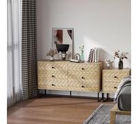 HOMCOM Chest Of 6 Drawers with Black Metal - Natural Wood